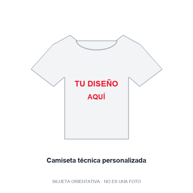 Camiseta técnica personalizada para grupos. Vista ilustrativa de ejemplo, no fotografía del artículo final.